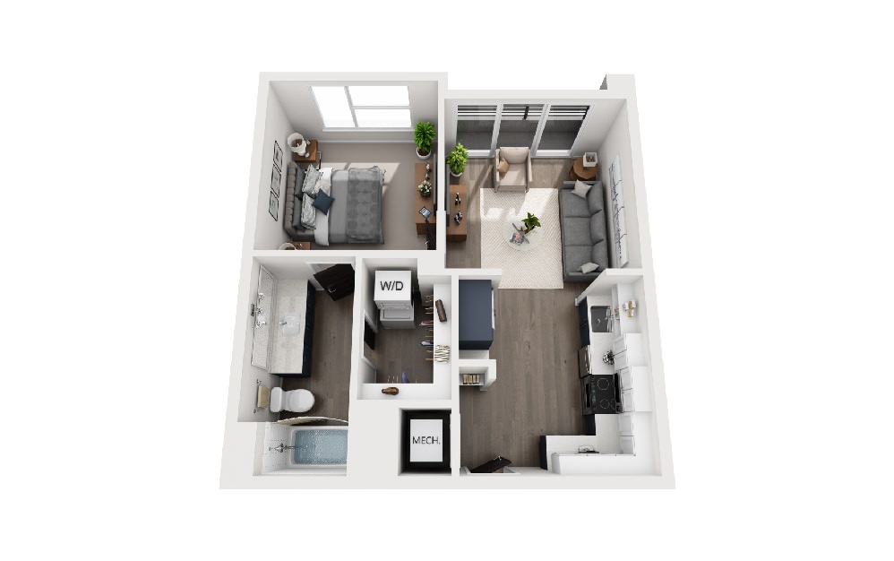 A1D - 1 bedroom floorplan layout with 1 bath and 575 square feet. A1D - 1 bedroom floorplan layout with 1 bath and 575 square feet.