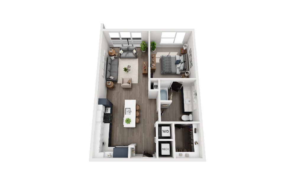 A1W - 1 bedroom floorplan layout with 1 bath and 768 square feet. A1W - 1 bedroom floorplan layout with 1 bath and 768 square feet.