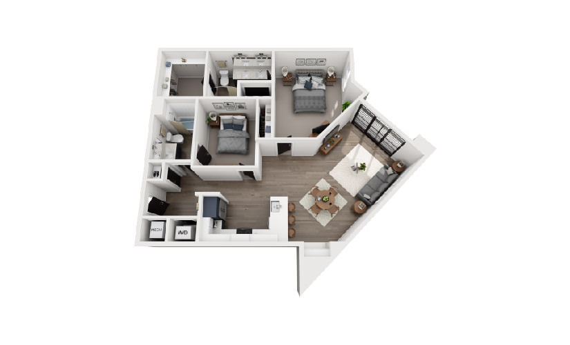 B4 - 2 bedroom floorplan layout with 2 bathrooms and 1151 square feet