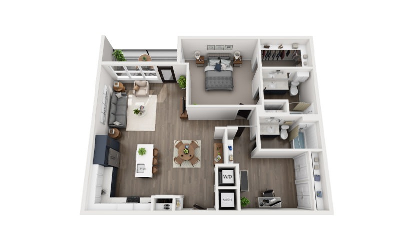 B3 - 2 bedroom floorplan layout with 2 bathrooms and 1209 square feet